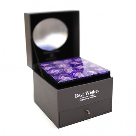 Purple and lavender jewelry box mirror and soap flowers